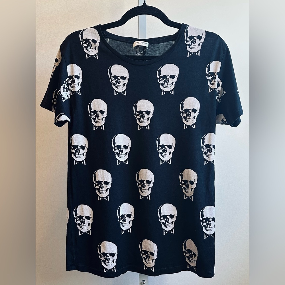 Saint Laurent 2015 Skull With Bow Tie Print T-Shirt Size S Black Hedi Slimane